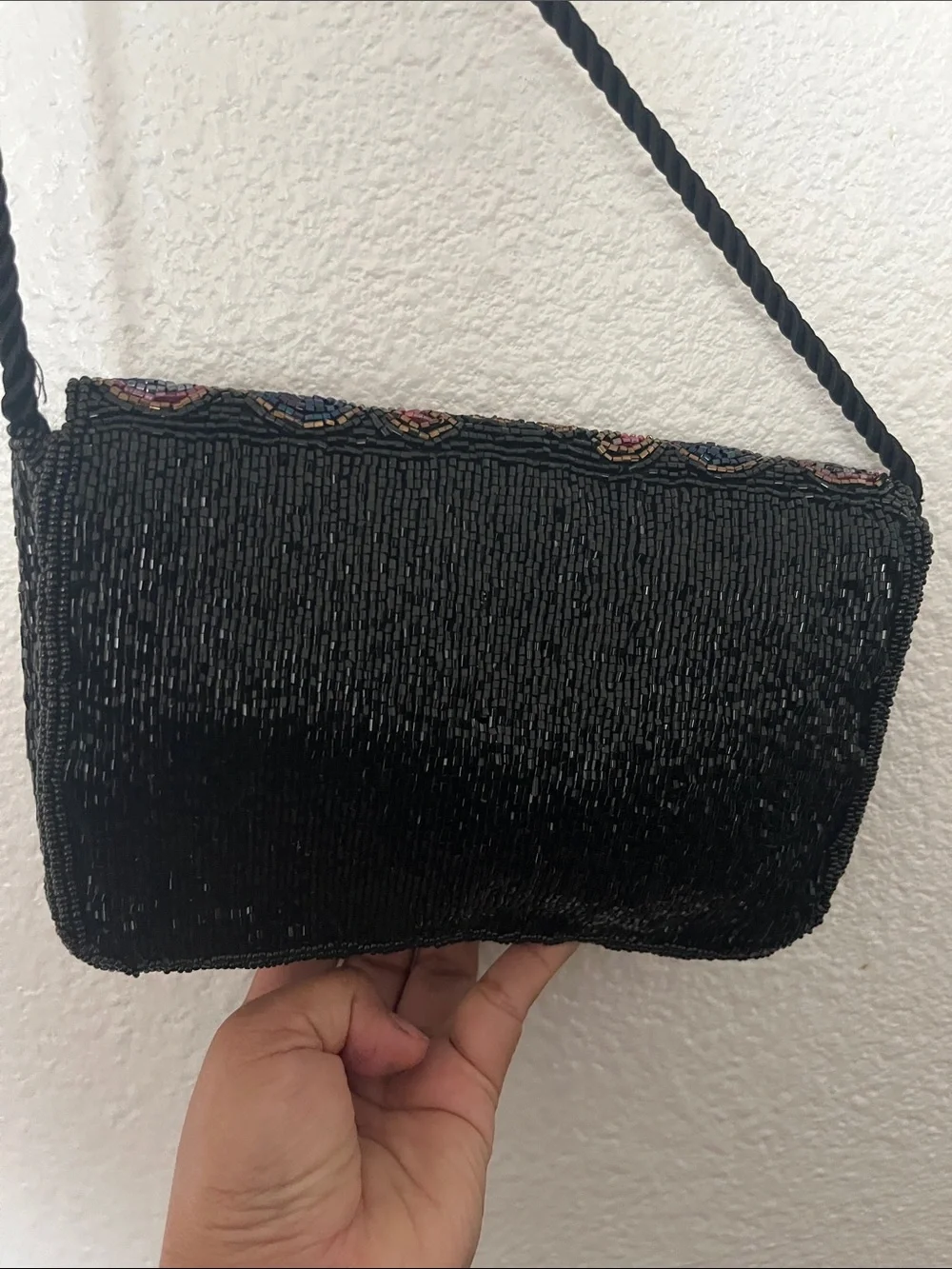 Embroidered Beaded Crossbody Bag - Black Multicolor